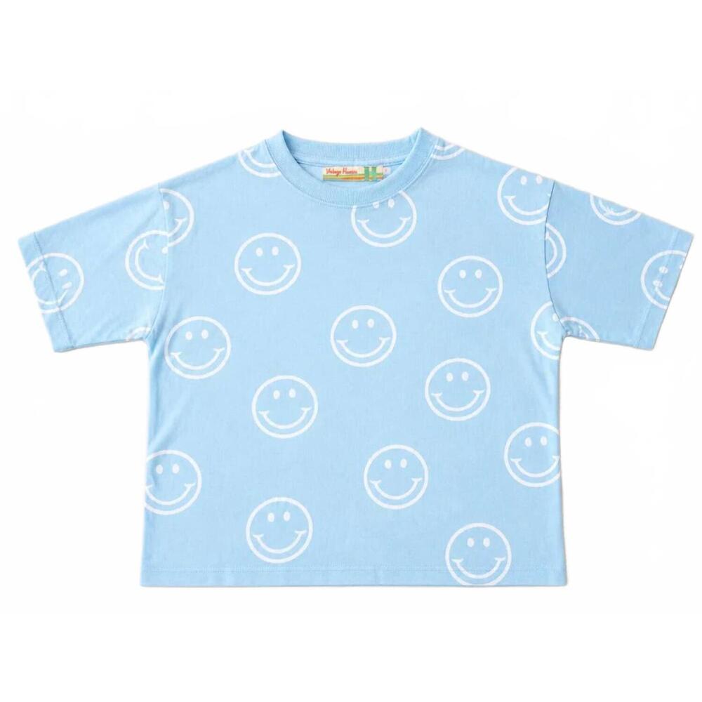 NEW VINTAGE HAVANA girl's smiley face tee in turquoise blue